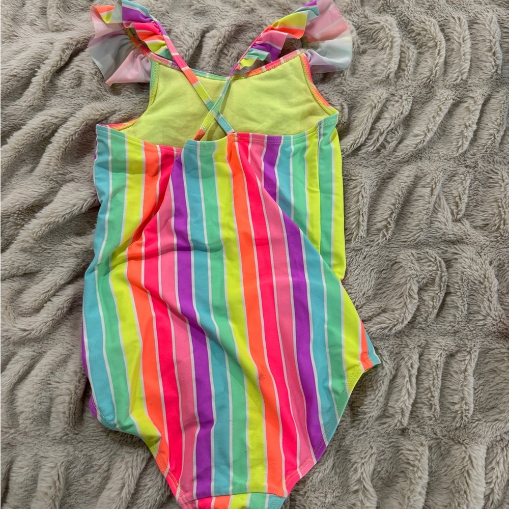H&M Rainbow Stripe Ruffle Swimsuit (Size 6X/7) - Picture 2 of 3